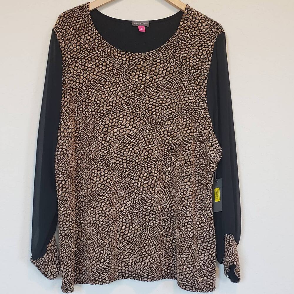Vince Camuto Animal‎ Print Gold Black Long Sleeve Blouse Plus Size 3x Mob Wife